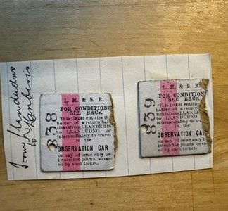 Ephemera - 2 LMSR Ticket Stubs Llanberis Llandudno Gwynedd Conwy Wales Railway