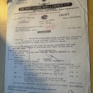 Ephemera - Croft Granite Brick & Concrete Co Croft Near Leicester UK Letter 1961