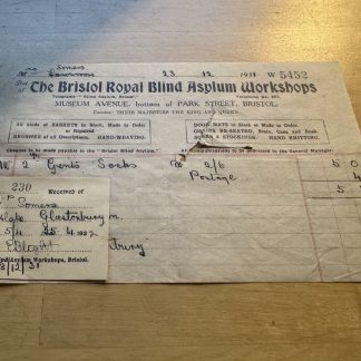 Ephemera - Bristol Royal Blind Asylum Workshops Museum Avenue Invoice 1931 UK GB