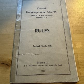 Ephemera - Darnall Congregational Church Sheffield Yorkshire Rules Book 1939 UK