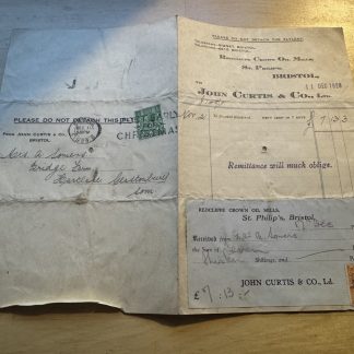 Ephemera - John Curtis & Co Invoice Redcliffe Crown Oil Mills Bristol UK GB 1929
