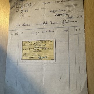 Ephemera - J. F. Taylor & Son Ltd Drapers College Green Bristol UK Invoice 1931