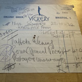 Ephemera - Vickery Ltd College Green Bristol Invoice 1932 Glastonbury Somerset