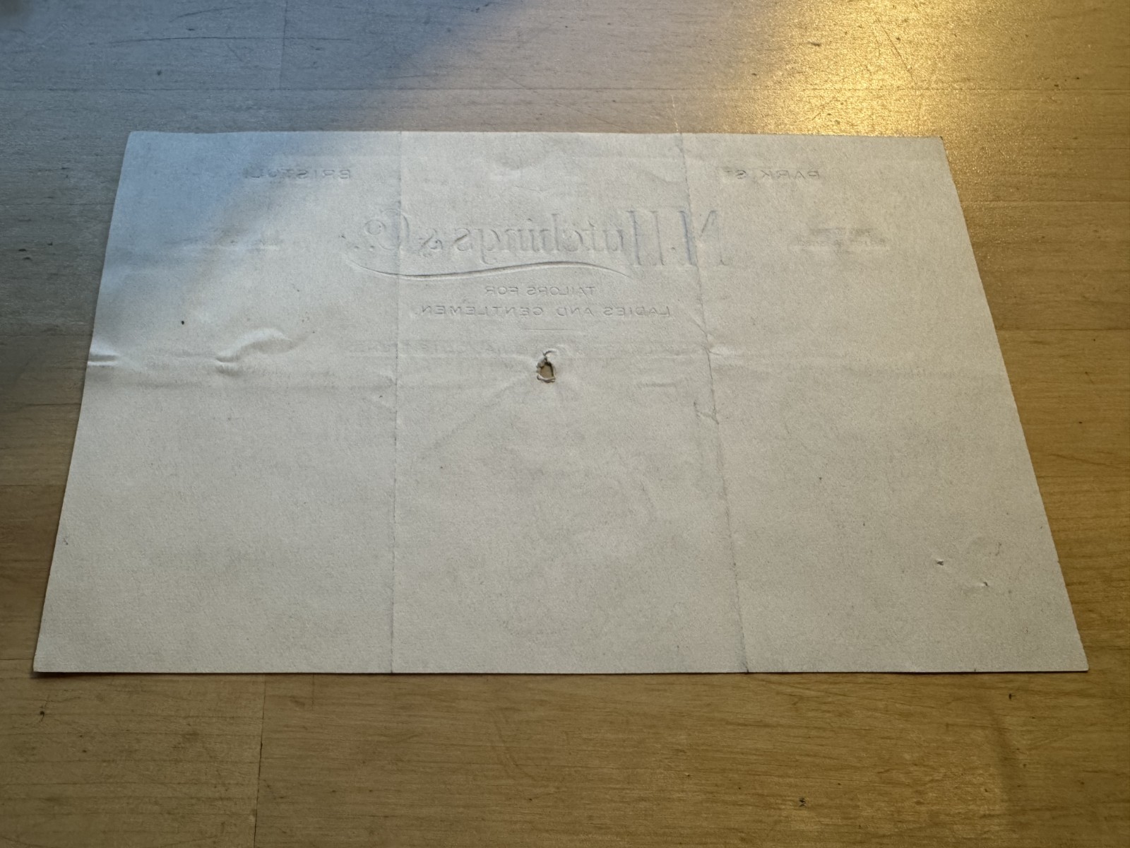 Ephemera - M. Hutchings & Co Tailors Park Street Bristol England Invoice 1930 - Image 2