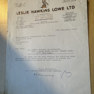 Ephemera - Leslie Hawkins Lowe Ltd Cannock Road Wolverhampton UK GB Letter 1962