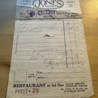 Ephemera - Jones & Co Ltd High Street Mary-le-Port Street Bristol Invoice c1930