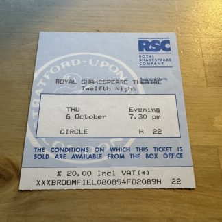 Ephemera - Royal Shakespeare Theatre Twelfth Night Ticket Stub c1994 Stratford