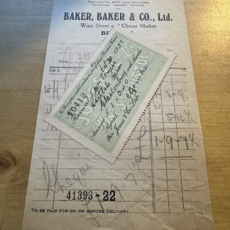 Ephemera - Baker Baker & Co Ltd Wine Street & Cheese Market Bristol Invoice 1932