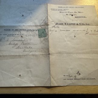Ephemera - John Curtis & Co Ltd Redcliffe Crown Oil Mills Bristol Invoice 1927