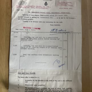 Ephemera - Val De Travers Asphalte Ltd Hailstone Springfield Worcestershire 1962