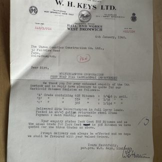 Ephemera - WH Keys Ltd Hall End Works West Bromwich 1960 West Midlands England