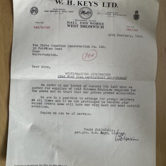 Ephemera - WH Keys Ltd Hall End Works West Bromwich 1960 West Midlands England