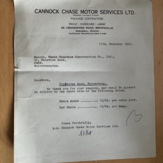 Ephemera - Cannock Chase Motor Services Brownhills Walsall Staffordshire 1962 UK
