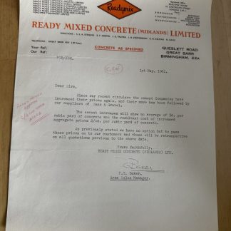 Ephemera - Ready Mixed Concrete Midlands Ltd Great Barr Birmingham 1961 England