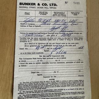 Ephemera - Bunker & Co Ltd Ocker Hill Tipton - 1962 - Invoice West Midlands UK