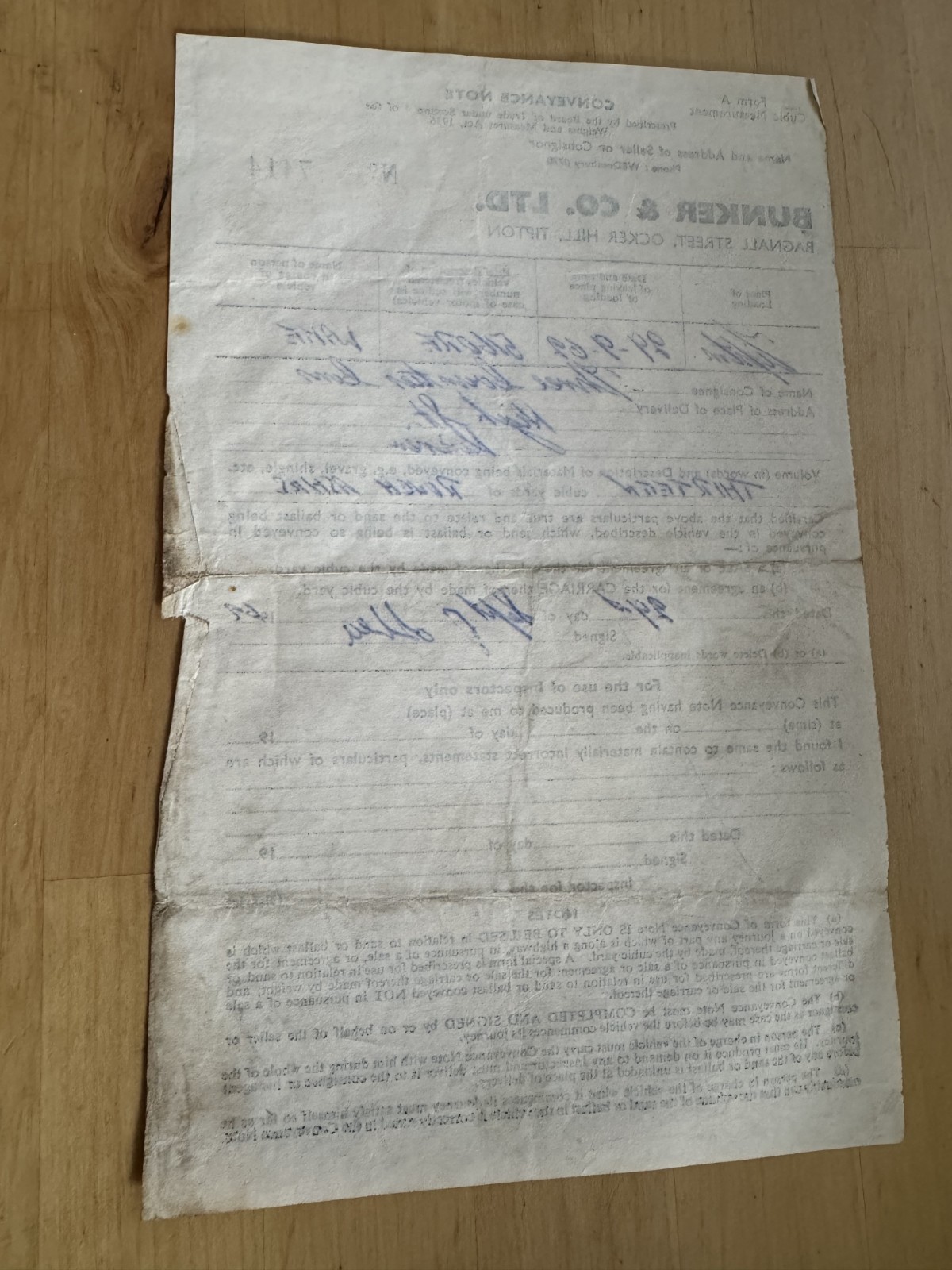 Ephemera - Bunker & Co Ltd Ocker Hill Tipton - 1962 - Invoice West Midlands UK - Image 2