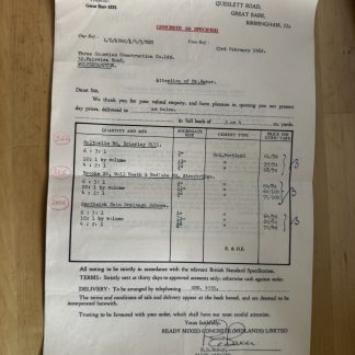 Ephemera - Ready Mixed Concrete Midlands Ltd Great Barr Birmingham 1962 England