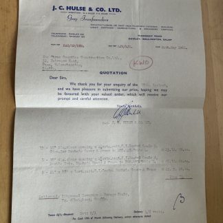 Ephemera - J.C. Hulse & Co Grey Ironfounders Dawley Wellington Shropshire 1961