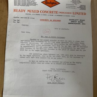 Ephemera - Ready Mixed Concrete Midlands Ltd Great Barr Birmingham c1961 England