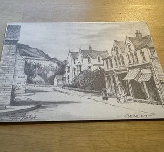 Ephemera - Chinley Derbyshire Village Artwork Illustration Greeting Card c1980s