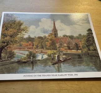 Ephemera - Punting on River Thames Marlow Weir 1906 Art Greeting Card c2026